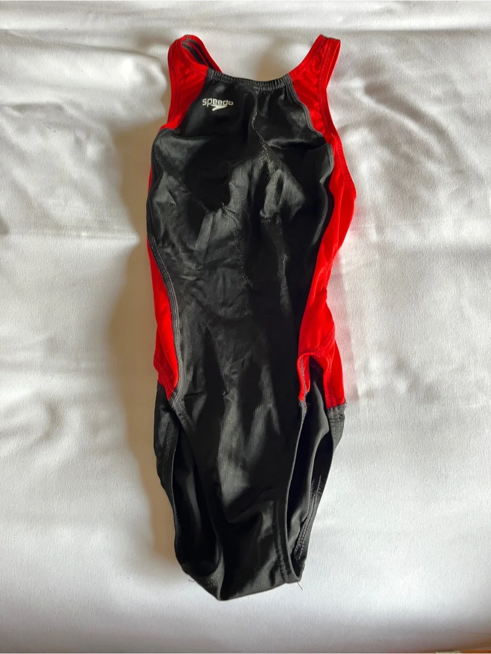 Speedo Fastskin FSII Competitive Swimsuit Red Black Size 30 One Piece Flyback